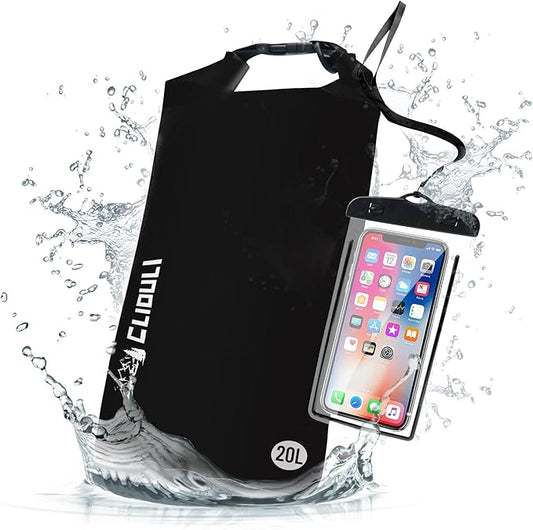 Waterproof Dry Bag,Roll Top Black Large Waterproof Backpack 2L/5L/10L/20L/30L/40L Floating Lightweight Bags for Kayaking, Boating, Fishing, Swimming Camping with Waterproof Phone Case