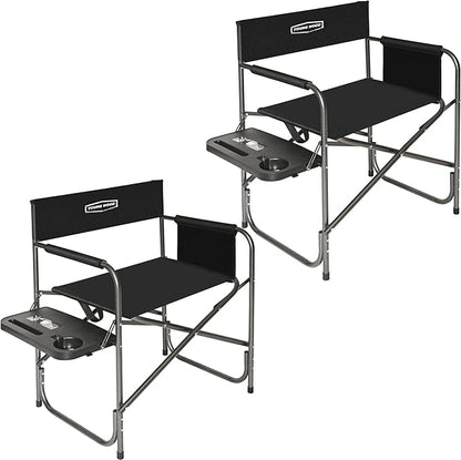 YOUNG WOOD Camping Directors Chair with Side Table, Foldable and Portable, Fishing,Trip,Picnic,Hike，Lawn,Sports,Beach,Outdoor Camping Chair for Adults,Drink Holder and Mobile Storage,2p