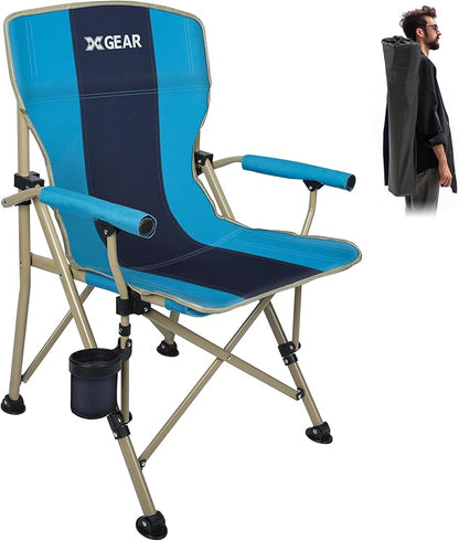 XGEAR Camping Chair with Padded Hard Armrest, Sturdy Folding Camp Chair with Cup Holder, Storage Pockets Carry Bag Included, Support to 400 lbs