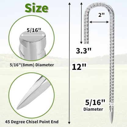 12 Inch Ground Stakes Heavy Duty J Hook 60-Pack Metal Spikes Galvanized Ground Hooks Anchors Rebar Ground Stakes for Fence Tent Gazbo Bounce House and Outdoor Decorations Inflatables