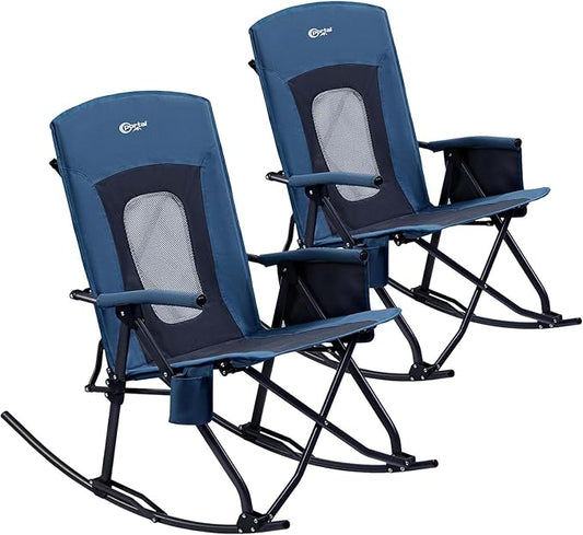 PORTAL Oversized Folding Rocking Camping Chair Portable Outdoor Rocker with High Back Hard Armrests Carry Bag, Supports 400 lbs