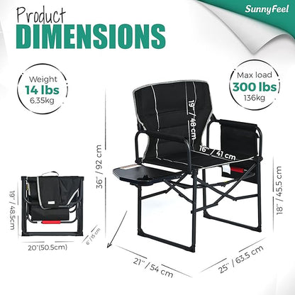 SUNNYFEEL Oversized Camping Directors Chair 1 Pack, Portable Folding Lawn Chairs for Adults Heavy Duty with Side Table,Pocket for Beach, Fishing,Picnic,Concert Outdoor, Foldable Camp Chairs