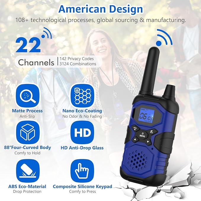 Walkie Talkies for Adults Rechargeable Walkie-Talkie Long Range 3 Pack, Multi-purpose NOAA 2 Way Radios with 4500mAh Battery USB Lanyards for Family Office School Camping Hiking Skiing Cruises