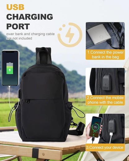 Large Black Sling Bag for Men and Women - Sport Crossbody Backpack for Pickleball, Tennis, Racketball