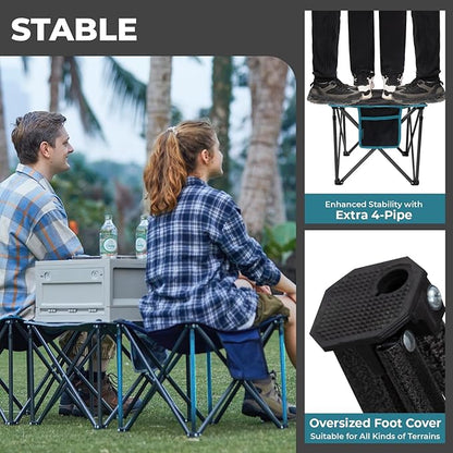 FUNDANGO Folding Camping Stool, 18.1 Inch Oversized Foot Rest 440 Lbs Heavy Duty Portable Padded Stools Seat Anti-Slip Foots & Carry Strap for Fishing Outdoor Lawn Travel (Black)