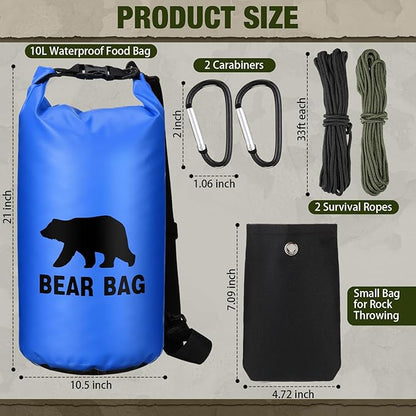 1 Set Bear Food Bag for Camping Ultralight Food Bag Hanging System Includes Waterproof Bear Bag, Nylon Ropes, Hooks for Camping Backpacking