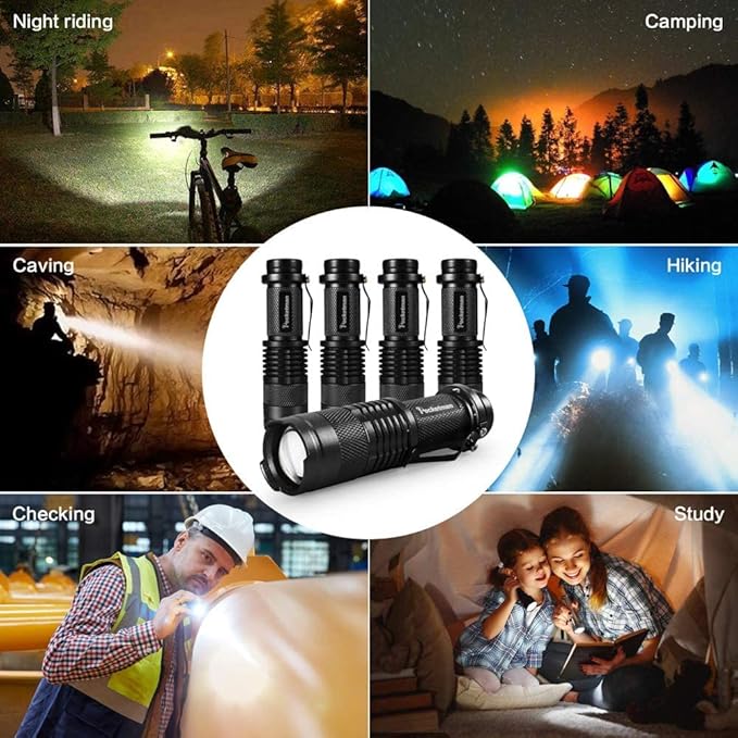 MODOAO 3 Modes LED Flashlight Torch Tactical Lamp Mini Light for Camping Hiking Emergency (Black)