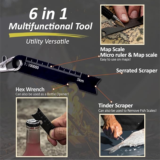 Flint and Steel Fire Starter Kit 7-in-1 Ferro Rod Fire Steel Bushcraft Equipment, Portable Survival Magnesium Kit with 36" Waterproof Wick Rope, Multi Tool Scraper, Compass for Camping Hiking