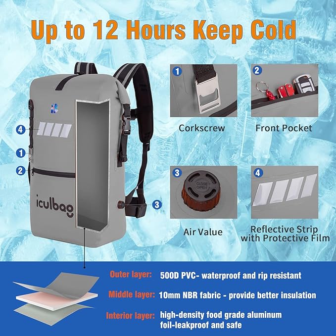 Cooler Bags Insulated Leak Proof Soft Ice 42Cans Large Cooler Backpack Insulated Waterproof Leak Proof Travel Hiking Beach Camping Picnic Lunch Bags for Men Women for 12Hour Cooling