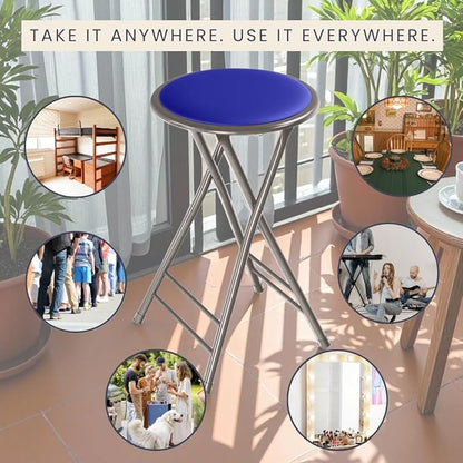 Lavish Home Folding Stool - Backless 24-Inch Stool with 225lb Capacity for Kitchen or Rec Room - Portable Indoor Counter Bar Stools (Blue)