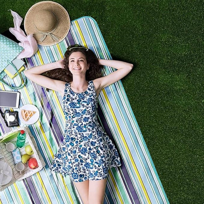 K Y KANGYUN Beach Blanket Outdoor Picnic Blankets Mat 80"x60" Extra Large Waterproof Sand Proof Camping Blanket Lightweight Folding Portable Travel Blanket for Family Park Beach Grass (Blue Line)