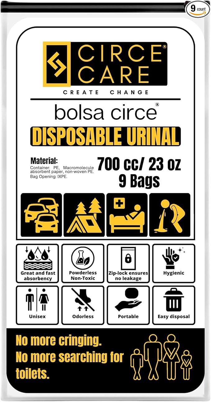 Bolsa Circe Disposable Urine Bags 9/18pcs Resealable, Portable Travel Disposable Urinal bags for men women kids- Camping Pee Bags,Emergency Toilet and Vomit Bag for Car Sickness Traffic Jam and Travel