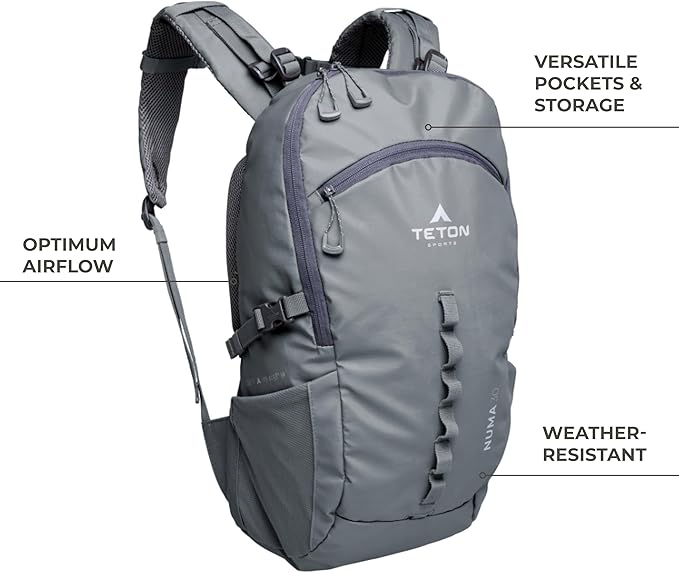 Teton 45L Numa backpack, durable and ready for hiking, camping or backpacking. Perfect lightweight travel bag with more room than you think, Granite