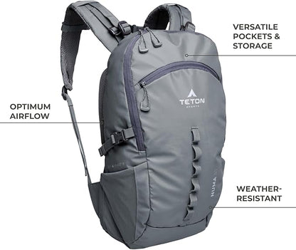 TETON Sports Numa backpack, sleek design, durable and ready for hiking, camping or backpacking. Lightweight with more room than you think. Perfect bugout bag. 30L, Onyx