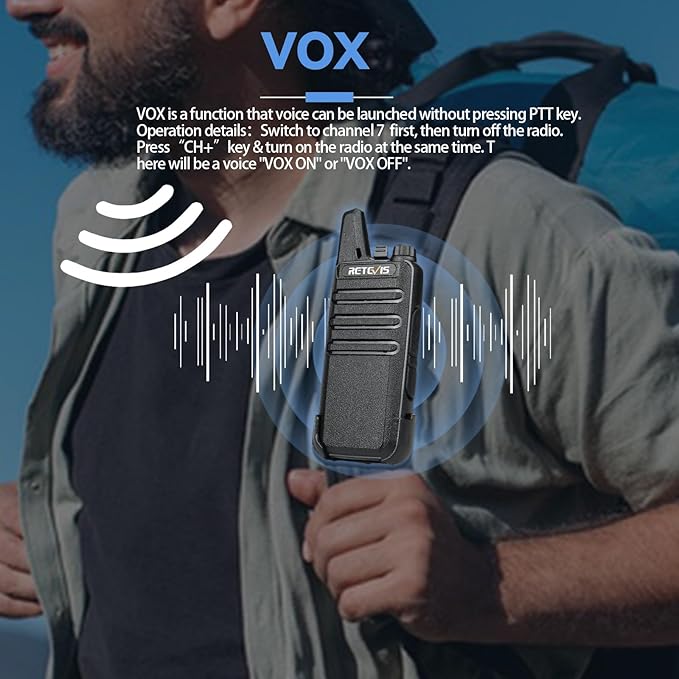 Retevis RT22 Walkie Talkies, Mini 2 Way Radio Rechargeable, VOX Handsfree, Portable, Two-Way Radios Long Range with Earpiece, for Family Road Trip Camping Hiking Skiing(2 Pack, Black)