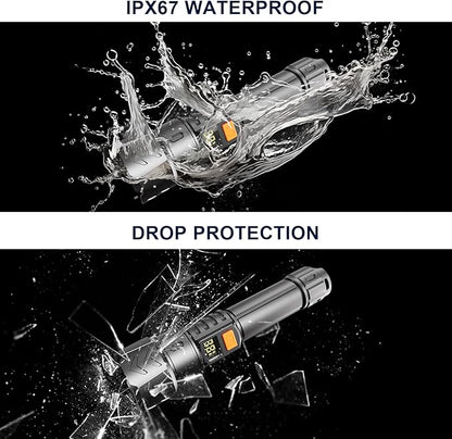 Rechargeable Flashlights High Lumens, 100000 High Lumens, Zoomable USB Rechargeable Flashlight, 5 Modes with COB Work Light,Small Flashlight for Camping, Emergency Flashlight