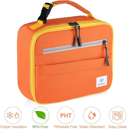 2 Packs Insulated Soft Lunch Bag With Double Zipper - Sturdy, Freezable and Reusable for Kids, Men - For School, Work, Outdoor (B-2pk Blue+Orange)