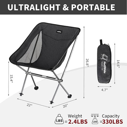 Naturehike YL05 Camping Chair, Ultralight Portable Camp Chair with Storage Bag, Compact Folding Beach Chair for Backpacking Hiking Fishing Picnic