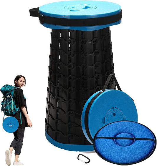 2025 Upgraded XXL Collapsible Stool with Cushion, 1000 lbs Capacity & 19.7-in High, Wider & Taller Heavy Duty Portable Telescoping Foldable Seat for Adults Camping, Travel, Music Festivals, Outdoors
