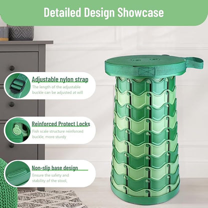 2025 Upgraded Folding Stool Large Square Collapsible Portable Chairs Sturdy Telescopic Stool for Camping Travel Hiking (Camouflage-Round)