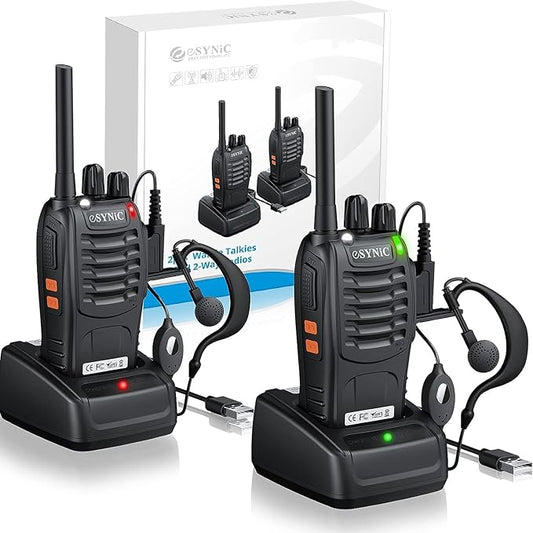 eSynic 2Pack Professional Walkie Talkies Rechargeable Walkie Talkies for Adults Clear Calls Long Range Walkie Talkies VOX 2 Way Radio Kids Gifts 16CH Walkie Talkies with Earpiece for in&Outdoor etc