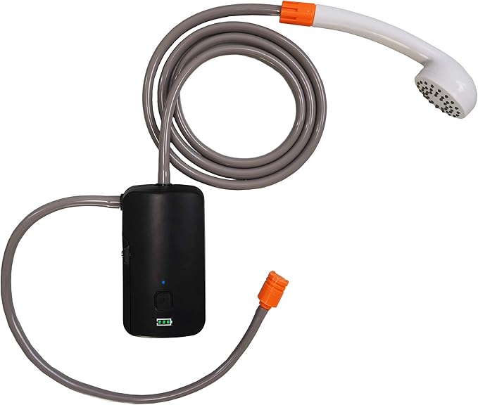 Portable camping shower set, 4400mAh battery,self suction shower pump,suitable for family camping, hiking,backpacking,beach,pets,pumping the water from the bucket into a stable and gentle shower flow