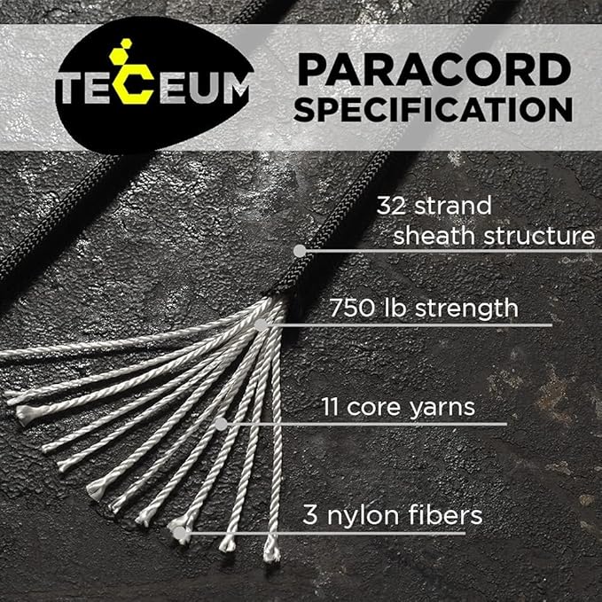 Bundle of 2 Items – TECEUM Paracord Type IV 750 lb Black 50 ft & Type III 550 Red (Fire) 100 ft – 4mm – Nylon Strong Tactical MIL–SPEC Parachute Cord – Survival Emergency EDC Camping Hiking Military