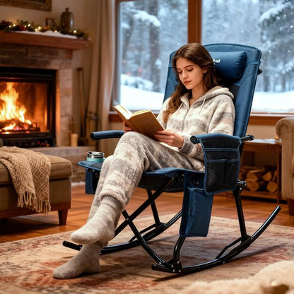 PORTAL Oversized Folding Rocking Camping Chair Portable Outdoor Rocker with High Back Hard Armrests Carry Bag, Supports 400 lbs
