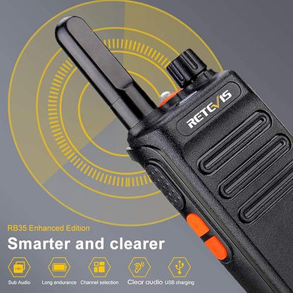 Retevis RB35 Walkie Talkies for Adults,Portable 2 Way Radios Long Range,Flashlight, VOX Handsfree, Small and Robust,Walkie Talkie Rechargeable for Skiing Hiking Camping Riding Family (2 Pack)