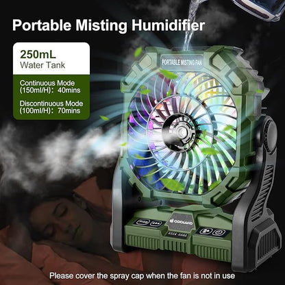 Odoland Bundle - 2 Items Portable LED Camping Lantern ＆ Portable Misting Fan with Light & 250mL Water Tank