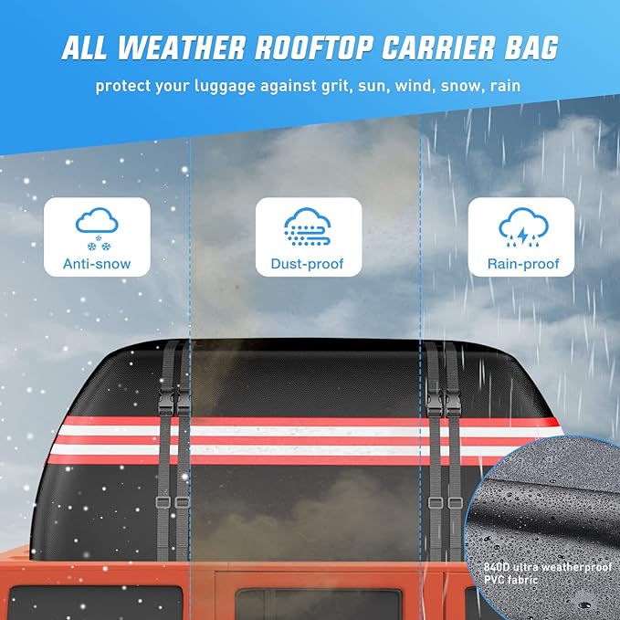 Nilight Car Roof Bag 21 Cubic Feet Waterproof Rooftop Cargo Carrier,Suitable for All Vehicle with/Without Rack - Waterproof Zip,Reflective Strip,Anti-Tear 840D PVC, with Anti-Slip Mat