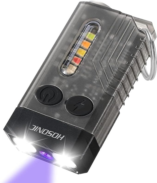 E9 Small EDC Flashlight Powerful 1000 Lumens, Rechargeable Mini Keychain Flashlights with 365nm UV Red Blue Light 12 Modes, Magnetic Flash Light IPX4 Waterproof