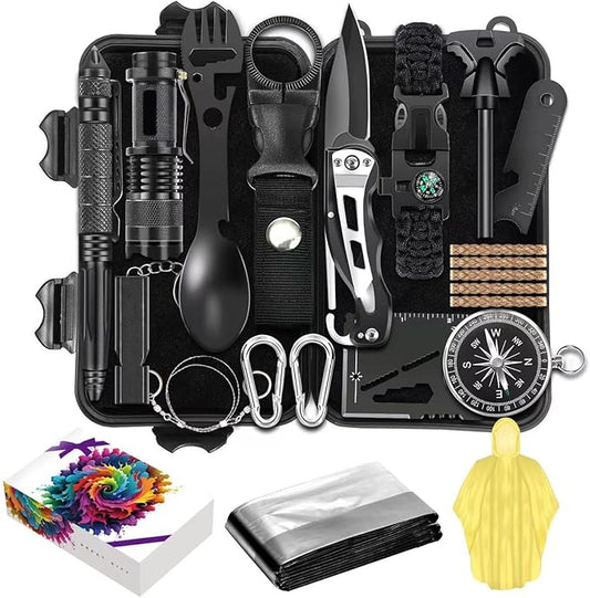 Survival kit,16 in 1 Professional Survival Gear Tool kit, Camping Gear, Camping Essentials, for Father's Day, Christmas, Hiking, Hunting