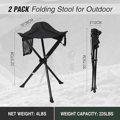 REDCAMP 2 Pack Extra Tall Folding Tripod Stools for Adults, Lightweight Portable Camping Stools for Blinds, Small Tripod Chairs for Fishing Backpacking Travel, Black
