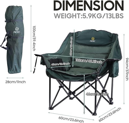 Nice C Camping Chairs, Oversized XL Padded Camping Chair, Outdoor Chair, Camp Chair, Lounge Chair, Wide&Thick, Heavy Duty 400lb, Carry Bag, Cupholder & Cooler (One Green)