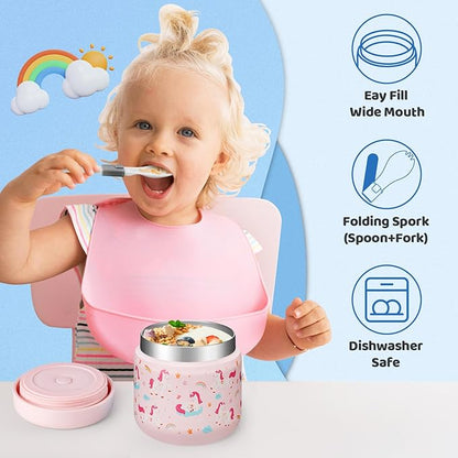 12OZ Thermo-Food-Container w/Lunch Bag - Toddler Boy Kid Wide Mouth Thermal for Hot Food with BPA-free Folding Spoon, LeakProof Soup Jar Lunch Box for School Outdoors
