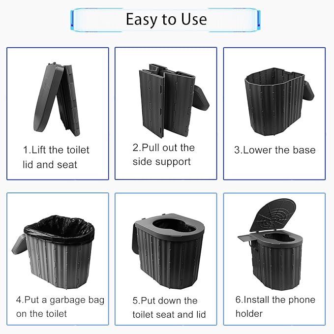 Foldable Portable Toilet for Adults, Upgraded Ergonomic Camping Toilet with 500 Lbs Load-Bearing Capacity, Emergency Car/Travel Toilet or Portable Potty for Adults