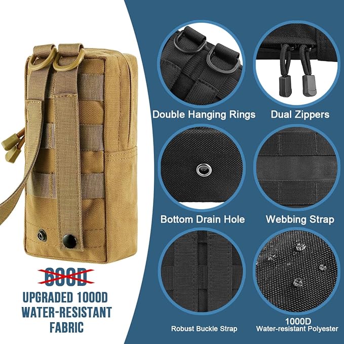 MUCHER 2 Pack Molle Pouches Tactical Pouches EDC Pouch Organizer Molle Bag Utility Pouch with 4 Carabiners for Outdoor Hiking Hunting Camping Training