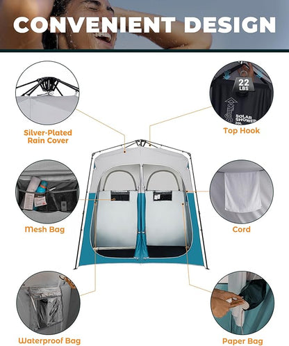 KingCamp Camping Shower Tent, Instant Portable Privacy Shelter, 1/2 Room Large Outdoor Toilet Tent with Floor, Water-Resistant, Windproof & Easy Setup for Beach, Camping & Hiking