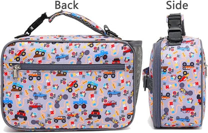 FlowFly Kids Lunch Bag, Durable Insulated School Lunch Box with Shoulder Strap and Bottle Holder, Water-resistant Thermal Small Lunch Cooler Tote for Teen Boys & Girls,Truck