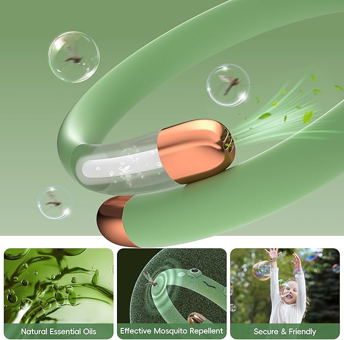 Mosquito Repellent Bracelets for Kids & Toddlers, Reusable Natural Bug Insect Repellent Bands, Waterproof DEET-Free Wristband for Outdoor Camping Traveling Essentials (Green)