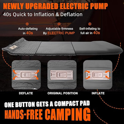 Self Inflating Sleeping Pad with Electric Pump, TPYOCQU 3.15" Memory Foam Camping Mattress Sleeping Mat with Pillow, Easy Inflate&Deflate 9.5 R-Value Insulated Camping Pad Mattress for Travel Car Tent