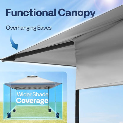 VIVOHOME10x10ft Pop Up Canopy Tent One Push Setup Outdoor Portable Shelter Tent Heavy Duty with Wheel Carry Bag and 4 Sandbags,2 Tiers Roof for Patio Garden Backyard, Gray