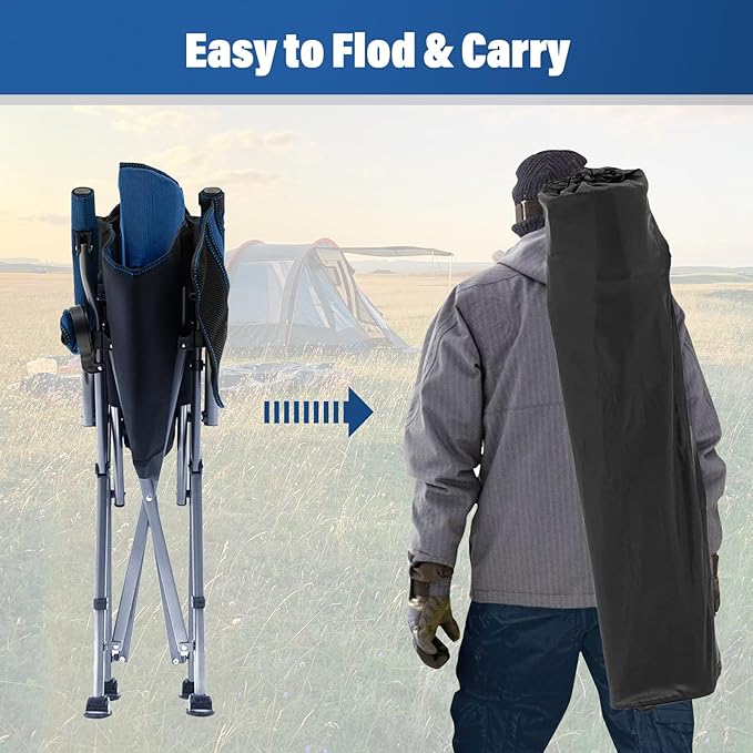 Camping Chair for Adults,Portable Folding Lawn Chair for Outside,Heavy Duty Camping Chair Support up to 330lbs,Collapsible Outdoor Beach Chair with Cup Holder(Navy Blue)