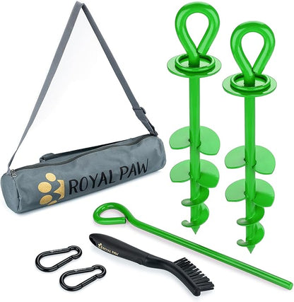Dog Tie Out Stake - Heavy Duty Dog Stake for Large Dogs up to 210 lbs, Dog Stakes for Outside to use with Any Dog Tie Out Cable or Dog Leads for Yard (G2- Green (2-Pack))