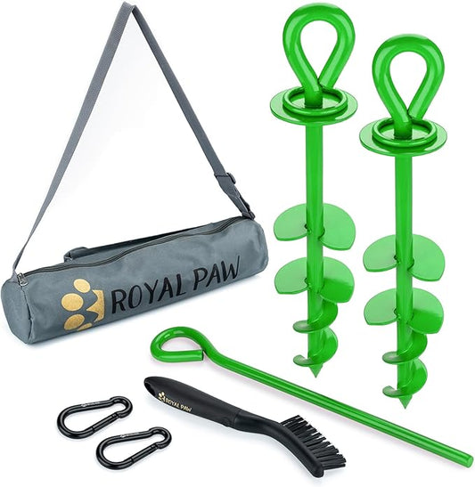 Dog Tie Out Stake - Heavy Duty Dog Stake for Large Dogs up to 210 lbs, Dog Stakes for Outside to use with Any Dog Tie Out Cable or Dog Leads for Yard (G2- Green (2-Pack))