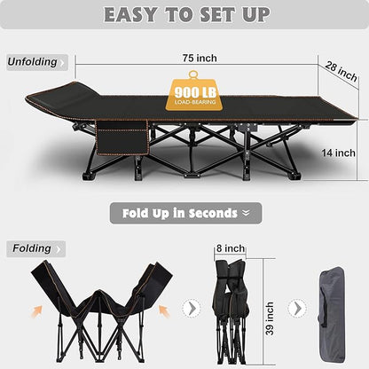 ABORON 2 Pack Folding Camping Cot W/Mat for Adults, Heavy Duty Outdoor Bed with Carry Bag,1200 D Layer Oxford Travel Camp Cots
