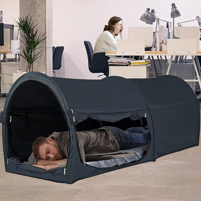 EighteenTek Bed Canopy Office Bed Tents Dream Tents Privacy Space Office Sleeping Tents Indoor One Person Lay Down NOT Sitting Pop Up Portable Frame Curtains Breathable Grey Cottage 75"L x 28"W x 31"H