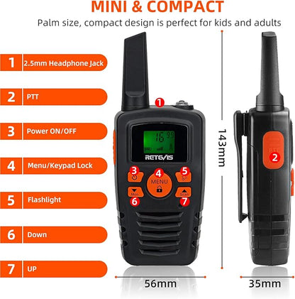 Retevis RA35 Walkie Talkies for Adults Kids, Long Range Walkie Talkies, Easy to Use Clear Sound, Portable 2 Way Radio, 22CH VOX Flashlight, Kids Walkie Talkie Set of 2 for Camping Hiking Car Travel