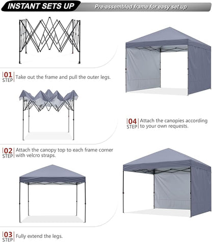 ABCCANOPY Easy Pop up Canopy Tent with 2 Sidewalls for Outdoor Sun Blocking or Rain Protection,8X8, Gray